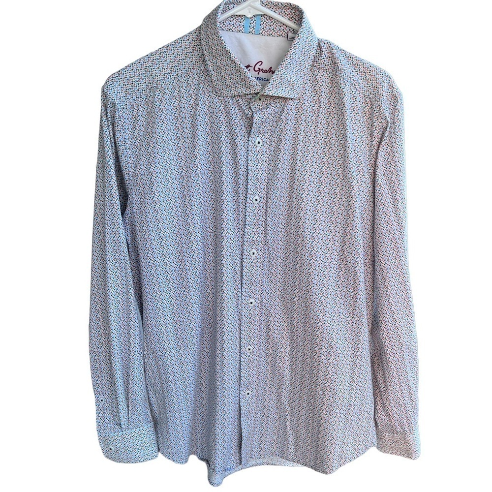 Robert Graham Modern American Micro Paisley Button Down Shirt Large Tailored Fit
